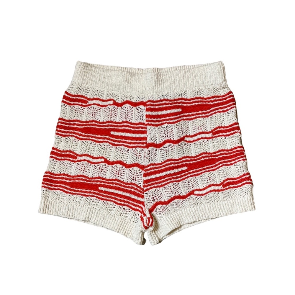 Royalty By Maluma | Mixed Pointelle Knit Crochet Shorts -‎ Cream & Coral - Small